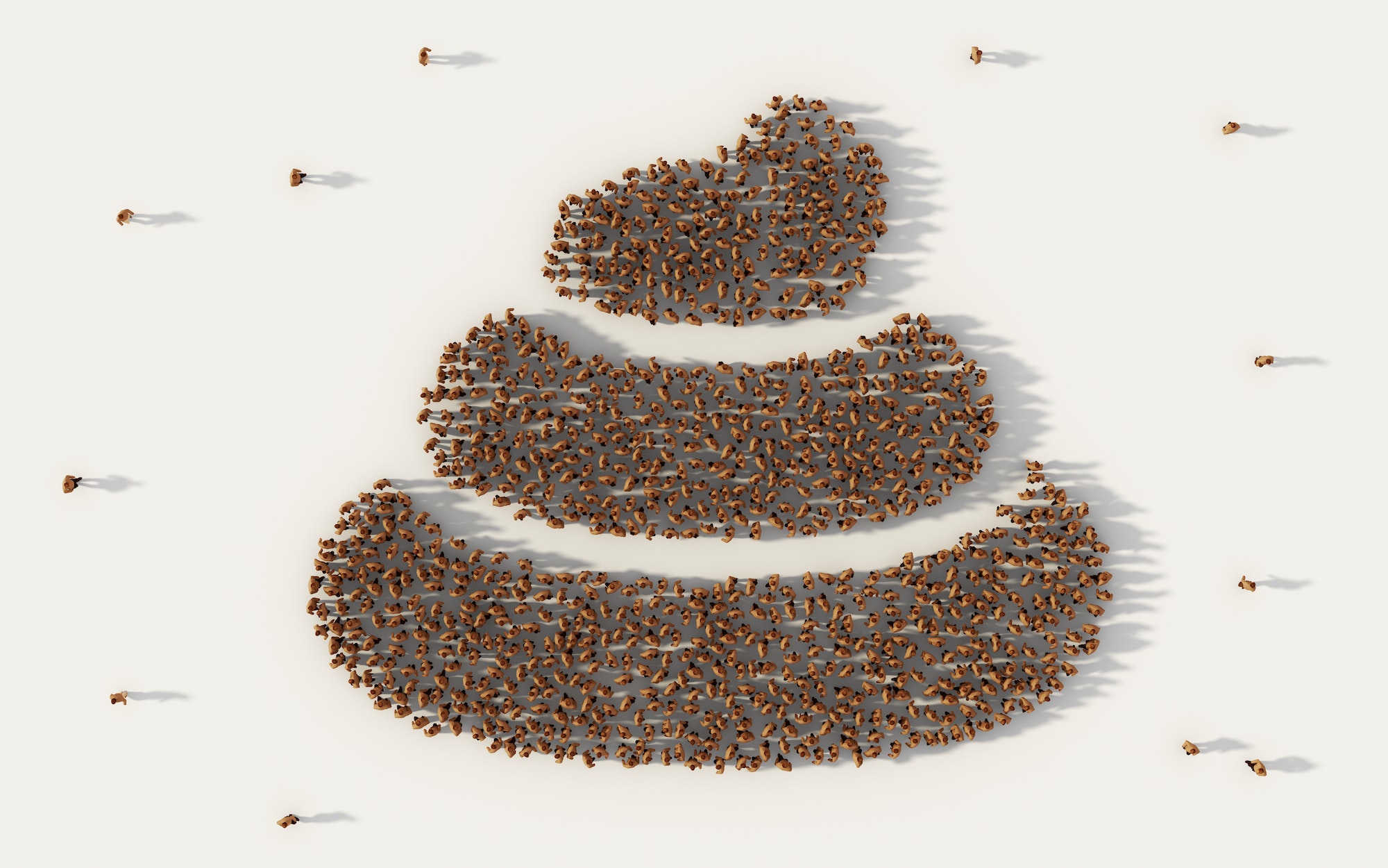 large group of people forming poop or shit icon in social media and community concept on white