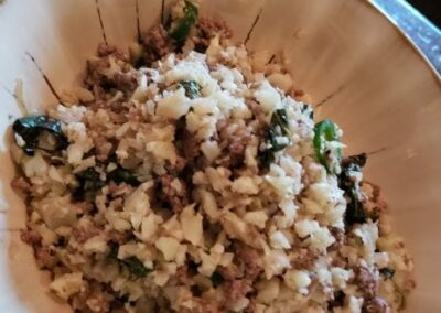 Basil Bison with Cauli-rice or Cabbage Slaw (use any ground meat)