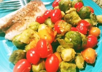 Hot Garlic Tomatoes & Brussel Sprouts
