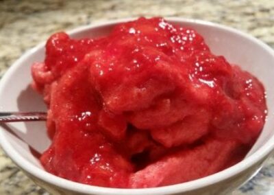 Strawberries & Cream Sorbet with Chocolate Strawberry Sauce