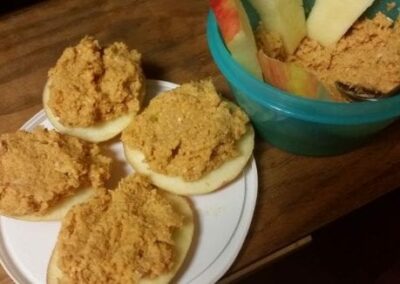 Sweet BBQ Chicken Salad on Apple Slices