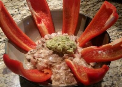 Taco Dip with Red Pepper “Chips”