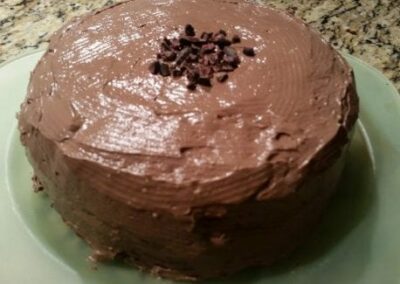 Vanilla Cacao Nib Layer Cake w/ Chocolate Frosting