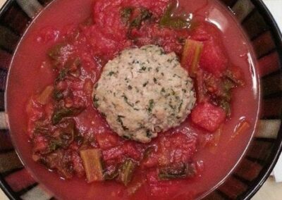 Veal Burger with Tomato Swiss Chard